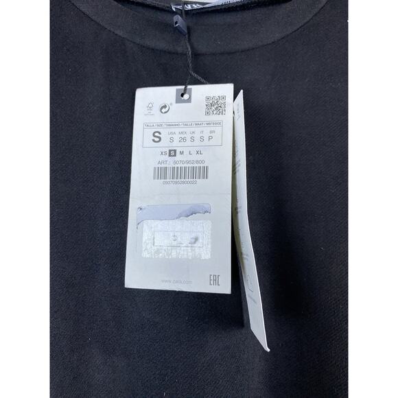 NWT Zara Sz S Faux Suede Black Shift Dress Short Slv Gold Buttons - Picture 6 of 12